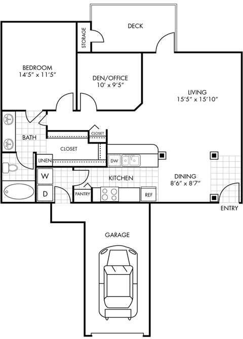 One Bedroom One Bathroom Floorplan 1022